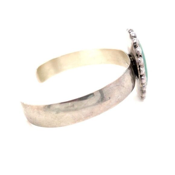 Sterling Silver Green Turquoise Flower Shaped Cuff - Picture 4 of 11